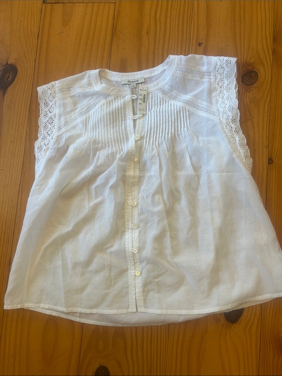 Madewell Tops - Madewell White Cotton Lace-Trim Button Front Blouse